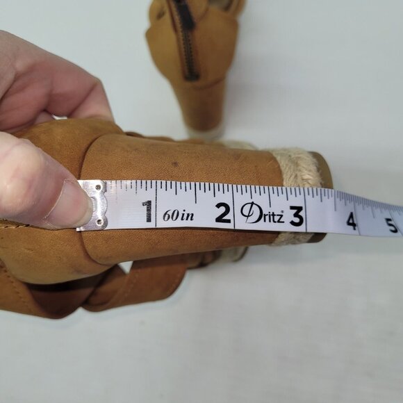 Frye Roberta Strap Wedge Sandal Women 6 Tan Nubuck Criss-Cross Strap Jute Detail - Picture 9 of 14